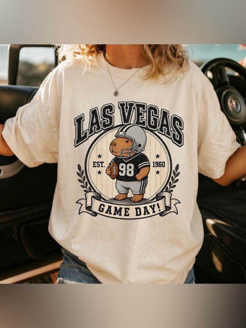Las Vegas Capybara Football T-Shirt, Vintage Game Day Comfort Color Tee